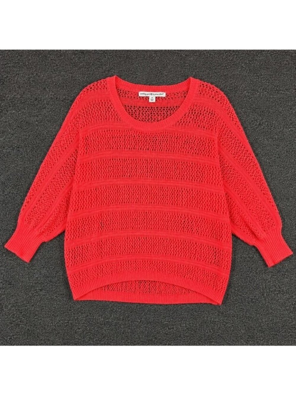 Coral Open Knit Dolman Sleeve Sweater Top Size Large
